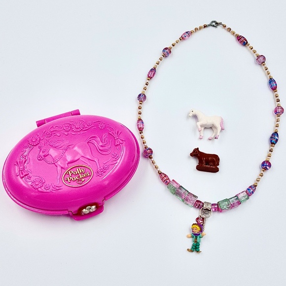 1995 Polly Pocket Palomino Pony Play Set with Doll Pendant Beaded Necklace - Picture 5 of 7